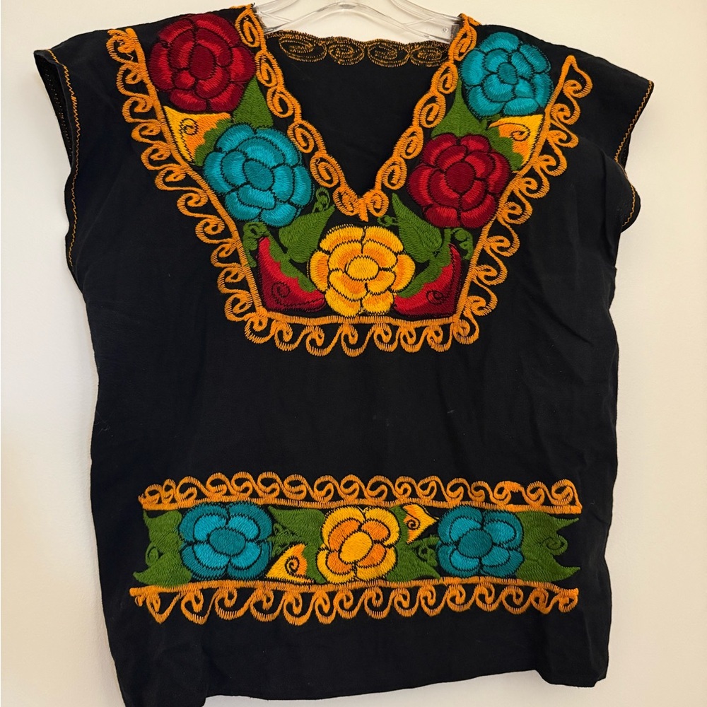 Embroidered Black Floral Women's Top